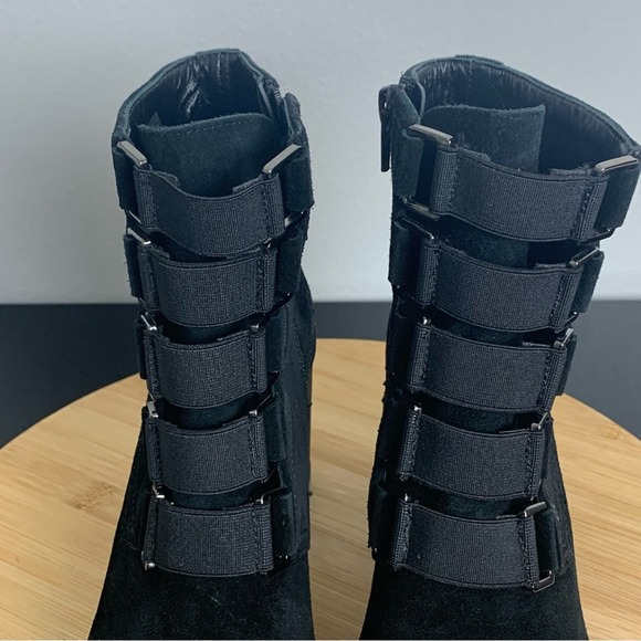 The Flexx - Strap Tease Waterproof Suede Block Heel Booties in Black Size US 6 - Picture 2 of 15